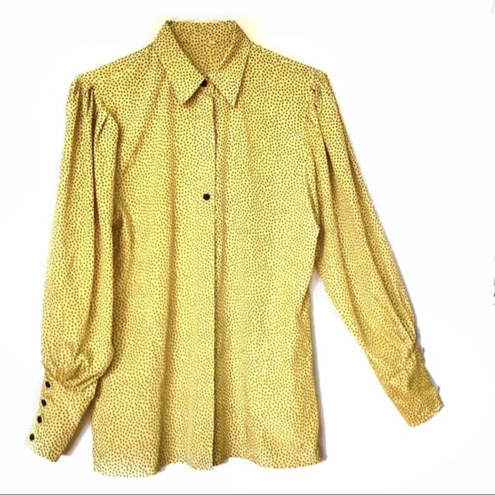 Secretary Blouse Vintage Made in West Germany Yellow Black Stars Women's Medium